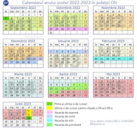 Calendarul anului școlar 2022-2023 pentru județul Olt